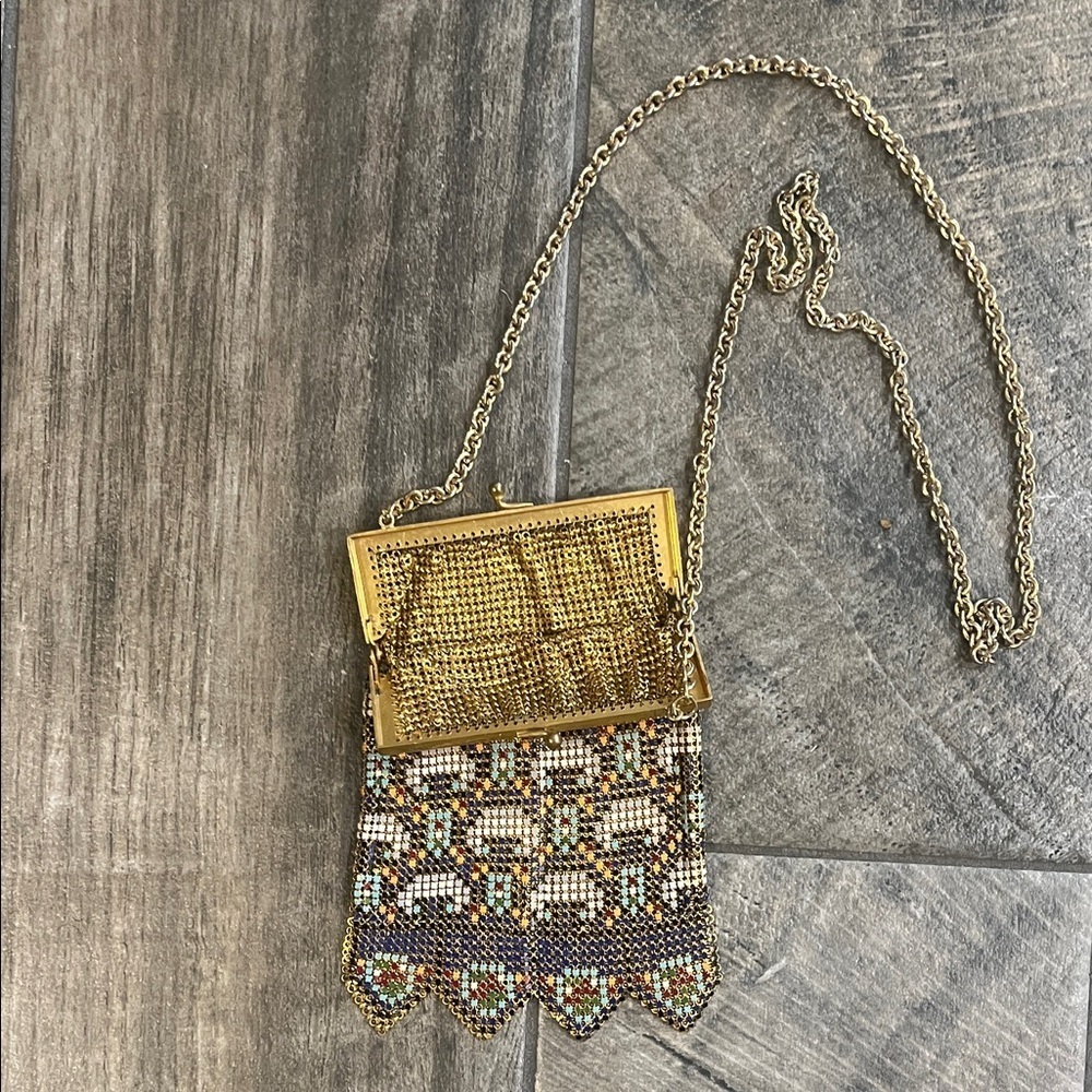 Vintage Gold Mini metal mesh Bag, gold,blue,cream,gray, green,wine & teal. - Picture 3 of 3